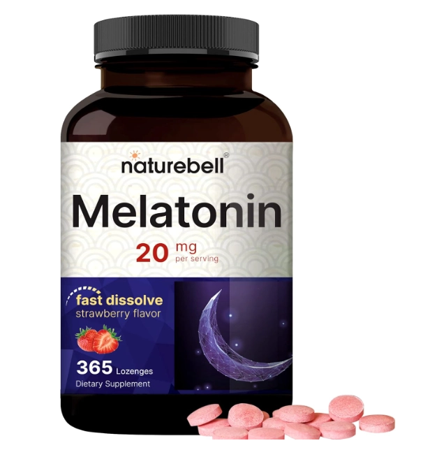 Melatonina 20mg, 365 Comprimidos Mastigável Sabor Morango, NatureBell