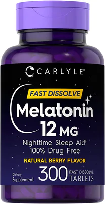Melatonina 12mg, Fast Dissolve, 300 Comprimidos Sublinguais Sabor Berry Natural, Carlyle